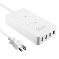 USB Power Strip, Surge Protector 4 Outlet and 4 USB Port Charger 6ft Extension Power Cord 2500W 100-240V Portable USB Strip for Travel, Phone, Computer (White)