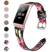 NANW Leather Bands Compatible with Fitbit Charge 3/Charge 3 SE, Slim Genuine Leather Band Replacement Accessories Strap Women Man Wristbands, Large Small