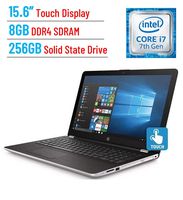 HP Premium 15.6-inch Touchscreen HD WLED-backlit Laptop, Intel Dual Core i7-7500U 2.7GHz, 8GB DDR4 SDRAM, 256GB SSD, DVD-RW, 802.11ac WiFi, Bluetooth, Webcam, USB 3.1, HDMI, Windows 10-Natural Silver