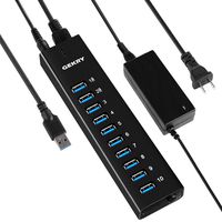 GEKRY USB 3.0 Hub, Aluminum 10-Port Powered USB Hub 3.0 with 8 USB 3.0 Data Ports, 2 Smart Charging Ports, 12V/3A Power Adapter