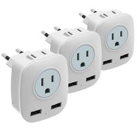 [3-Pack] European Travel Plug Adapter, HITRENDS International Power Plug Adapter with 2 USB Ports and 2 Outlets, 4 in 1 Outlet Adapter for USA to Most of Europe EU Spain Iceland Italy (Type C)