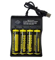 4 PCS of Authentic,Yellow,9900mAh 3.7V Li-ion,Button Top,Rechargeable,Replacement For 18650-Flashlight-Headlights-Battery,With 1 PCS 4 Slots USB Universal Battery Charger,For LED Flashlight Headlights