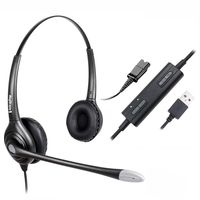 USB Plug Corded Headphone Call Center Comfort Noise Cancelling Headset with Adjustable Mic, Mute Volume Control for Calls on Laptops PCs Computers - Binaural