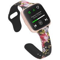 Slim Bands Compatible with Fitbit Versa 2 Women Small Large, Thin Pattern Flowers Leopard Silicone Writband for Fitbit Versa/Versa lite/Versa SE/Versa 2 (Large, Black^Rose)