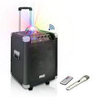 Pyle Portable Karaoke PA Speaker - Disco Jam System Machine with LED Party Light, 400 Watt Rechargeable Battery, Wireless Headset, Microphone, AM/FM Radio, 10" Subwoofer and Bluetooth (PCMX280B)