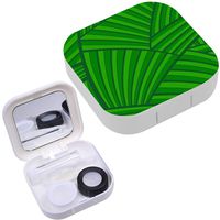 Portable Contact Lens Case Box Travel Kit Mirror + Bottle + Tweezers Container Holder [ Jungle Leaf ]