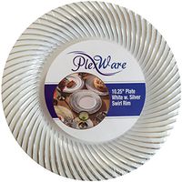 Plexware White Plastic Plates With Silver Swirl Rim 10.25 Inch- Total 120 Plates