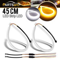Partsam 45cm Switchback LED Strip Lights DRL Daytime Running Headlight White-Amber Dual Color 2pcs Flexible LED Tube Side Signal Light