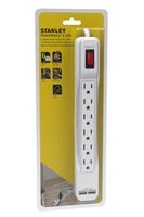 Stanley 30024 NCC30024 PowerMAX 6-Outlet Power Strip with USB Ports, 2.5-Foot Cord, White