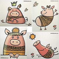 Mixed Cute Pigs Set of 4 Cloths Swedish Dishcloths (one of Each Design) | ECO Friendly Sponge Cloth | Paper Towel Replacement
