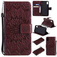 Cfrau Kickstand Wallet Case with Black Stylus for iPhone X/XS 5.8 inch,Retro Mandala Sunflower PU Leather Magnetic Flip Folio Stand Soft Silicone Card Slots Case with Wrist Strap - Brown