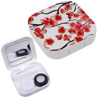 Portable Contact Lens Case Box Travel Kit Mirror + Bottle + Tweezers Container Holder [ Japanese Cherry Blossom Sakura Tree ]