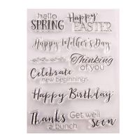 Hello Spring Happy Easter Mother's Day Happy Birthday Celebrate Sentiments Greetings Clear Stamps for Cards Making Decoration Clear Stamps or Scrapbooking Paper Craft Tools