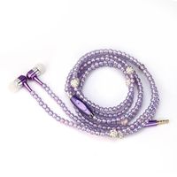 Hunputa Fashion 3.5mm In ear Stereo Magnetic Ear Bud Pearl Necklace Headphone Headset Super Bass Music Earphone Earbuds for Womens Gift (Purple)