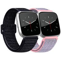 AK Bands Compatible with Fitbit Versa, Soft Replacement Wristband Sport Loop with Fastener Adjustable Closure for Fitbit Versa Lite Women Men (004 Black Sand/Pink Sand, 5.5" - 9.4")