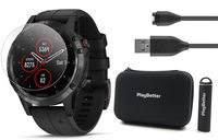 Garmin Fenix 5 Plus+ Sapphire Bundle with Screen Protectors, PlayBetter Portable Charger & Protective Case | Multisport GPS Watch, TOPO Maps, Garmin Pay, Music (Black with Black Band)