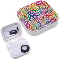 Portable Contact Lens Case Box Travel Kit Mirror + Bottle + Tweezers Container Holder [ Colorful Striped ]