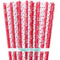 Anchor and Polka Dot Paper Straws - Red and White - Nautical Theme - 7.75 Inches - 100 Pack - Outside the Box Papers Brand