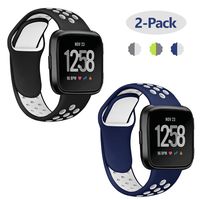 Lintelek Silicone Replacement Bands Compatible with Fitbit Versa, Eco-Friendly Wristband Breathable Soft Bands Washable Straps for 5.5-8.5 Inches, Quick Drying (Large, Black White and Blue White)