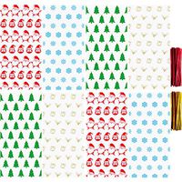 Aneco 200 Pieces Christmas Cellophane Candy Bags Christmas Candy Cookie Bags 4 Different Styles Candy Bags Cookie Treat Bags with Twist Ties for Christmas Party Gift Supplies (Color A)