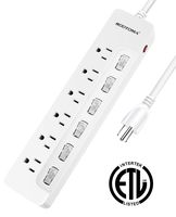 Individual Switched Power Strip Surge Protector with 6-Outlet,ETL Certified,6-Foot 14AWG Long Extension Cord 1875W/15A Wall Mount for Office Dorm Home Theatre ROOTOMA