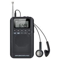 2 Band AM FM Radio, COVVY Digital 12/24H Time Display Radio Battery Operate Tuning Stereo Personal Radio Portable Pocket Size Radio Receiver with Earphone, Loud Speaker, Alarm Clock & Timer