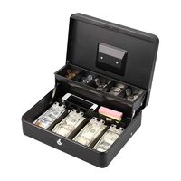 LIANTRAL Cash Box, Large Size Money Box with Lock and 5 Compartment Tray, 4 Spring-Loaded Clips for Bill(11.8" x 9.5" x 3.5"), Black