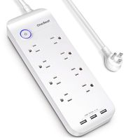 8 Outlets Surge Protector Power Strips 1800 Joules with 3 USB Charging Ports (5V/3.1A), One Beat Power Strip with Flat Plug 6ft Extension Cord for TV Smartphone Tablets Home Office, ETL Listed - White