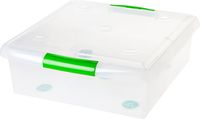 IRIS 25 Quart Store and Slide Storage Box-Green Handle, Clear