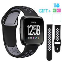 Compatible with Fitbit Versa Bands Free Size, Breathable Soft Silicone Replacement Sport Strap Wristband with Air Holes Compatible with Fitness Smart Watch/Versa 2/Versa SE (Black)