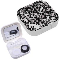 Portable Contact Lens Case Box Travel Kit Mirror + Bottle + Tweezers Container Holder [ Black White Geometric ]