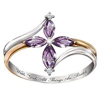 Rubyyouhe8 Ring&with God All Things are Possible Lady Dual Color Faux Amethyst Cross Floral Ring Ring for Women Fashion Unisex Jewelry Accessories US 9