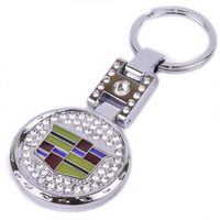 CHAMPLED CADILLAC Emblem Keychain Keyring Round Logo Double Symbol Crystal Sign Badge Personalized Custom Logotipo Quality Metal Alloy Nice Gift for Man Woman