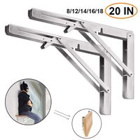 Folding Shelf Brackets 20 Inch, 2pcs Heavy Duty Stainless Steel Collapsible Shelf Bracket Wall Mounted DIY Triangle Brackets for Table Work Bench, Space Saving Max Load 500 lb