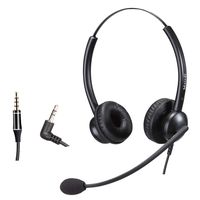 2.5mm Telephone Headset with Noise Cancelling Mic for Jabra Cisco Linksys SPA Polycom Grandstream Panasonic Zultys Gigaset and Other Cordless Dect Phones Including 3.5mm Connector for Cell Phone