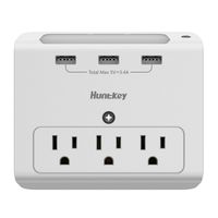Huntkey Wall Mount 3-Outlets with 3 USB (3.4A) Ports, Auto Sensor Night-Light (SMD30734)
