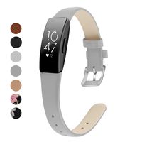 MEFEO Compatible with Fitbit Inspire Bands/Inspire HR Band, Genuine Leather Slim Soft Strap Wristbands Accessories Replacement for Fitbit Inspire Fitness Tracker (Grey, Small (5.8"-7.6"))