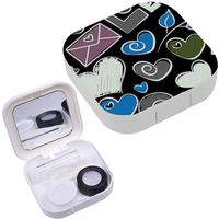 Portable Contact Lens Case Box Travel Kit Mirror + Bottle + Tweezers Container Holder [ Holiday Rose Hearts ]