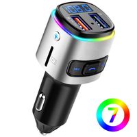 Car Charger, Bluetooth Car Fm Transmitter, Hands-Free Calling, Dual US B Port, QC3.0 Fast Charging, with Voltage Detection, Adjustable Seven-Color LED Lights