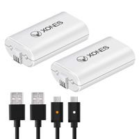 Xbox One Games Rechargeable Battery 2 Pack - 1200 mAh Lithium ion play and charge kit for Xbox One/Xbox One S/Xbox One X/Xbox One Elite Wireless Controllers, 2PCS 5Ft Charging Cables with LED Lights