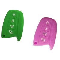 2Pcs New 4 Buttons Green Purple Silicone Rubber Protector Smart Remote Key Fob Skin Case Cover Bag Holder for HYUNDAI ix45 Santa Fe