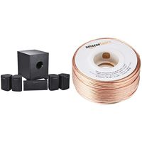 Monoprice 5.1 Channel Home Theater Satellite Speakers & Subwoofer  - Black & AmazonBasics SW100ft  16-Gauge Speaker Wire - 100 Feet
