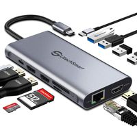 USB C Hub, USB C Docking Station, UtechSmart Triple Display 12 in 1 Type C Laptop Dock Station Adapter Compatible for MacBook and Windows(3HDMI PD3.0 SD TF Card Reader Gigabit Ethernet 4USB Ports)