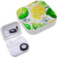 Portable Contact Lens Case Box Travel Kit Mirror + Bottle + Tweezers Container Holder [ Lemon ]