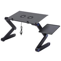 Adjustable Laptop Stand, Portable and Multi-Purpose Aluminum Laptop Desk with Cooling Fans and Mouse Tray, Designed for Bed, Sofa or Table