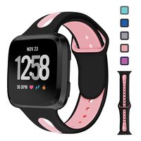 Lintelek Silicone Replacement Bands Compatible with Fitbit Versa, Friendly Wristband Breathable Soft Bands Washable Straps for 5.5-8.5 Inches, Quick Drying (Small, Black+Pink)
