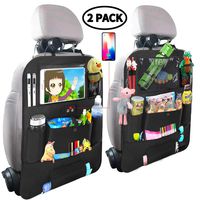 Car Backseat Organizer for Kids,Car Organizer Kick Mats Seat Back Protectors with Clear 10" Tablet Holder + 4 USB Charging Port Multi-use Storage Pockets for Baby Vehicles Travel Accessories(2 Pack)