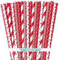 Paper Drinking Straws - Red and White - Stripe Chevron Polka Dot - 7.75 Inches - 100 Pack Outside the Box Papers Brand