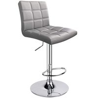 Leopard Square Back Adjustable Swivel Bar Stools, PU Leather Padded with Back, 1 Stool (Light Grey)