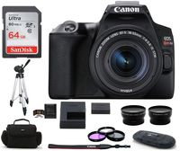 Canon EOS Rebel SL3 DSLR Camera with 18-55mm Lens - Black (USA Warranty) Bundle, Includes: 64GB SDXC Class 10 Memory Card + Full Size Tripod + Telephoto & Wide Angle Lenses + More